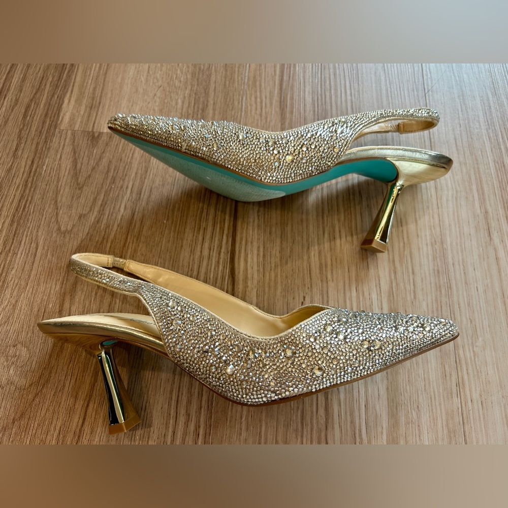 Betsey Johnson Clark Heels Gold Sling-Back Rhinestone 9.5 - Picture 10 of 10